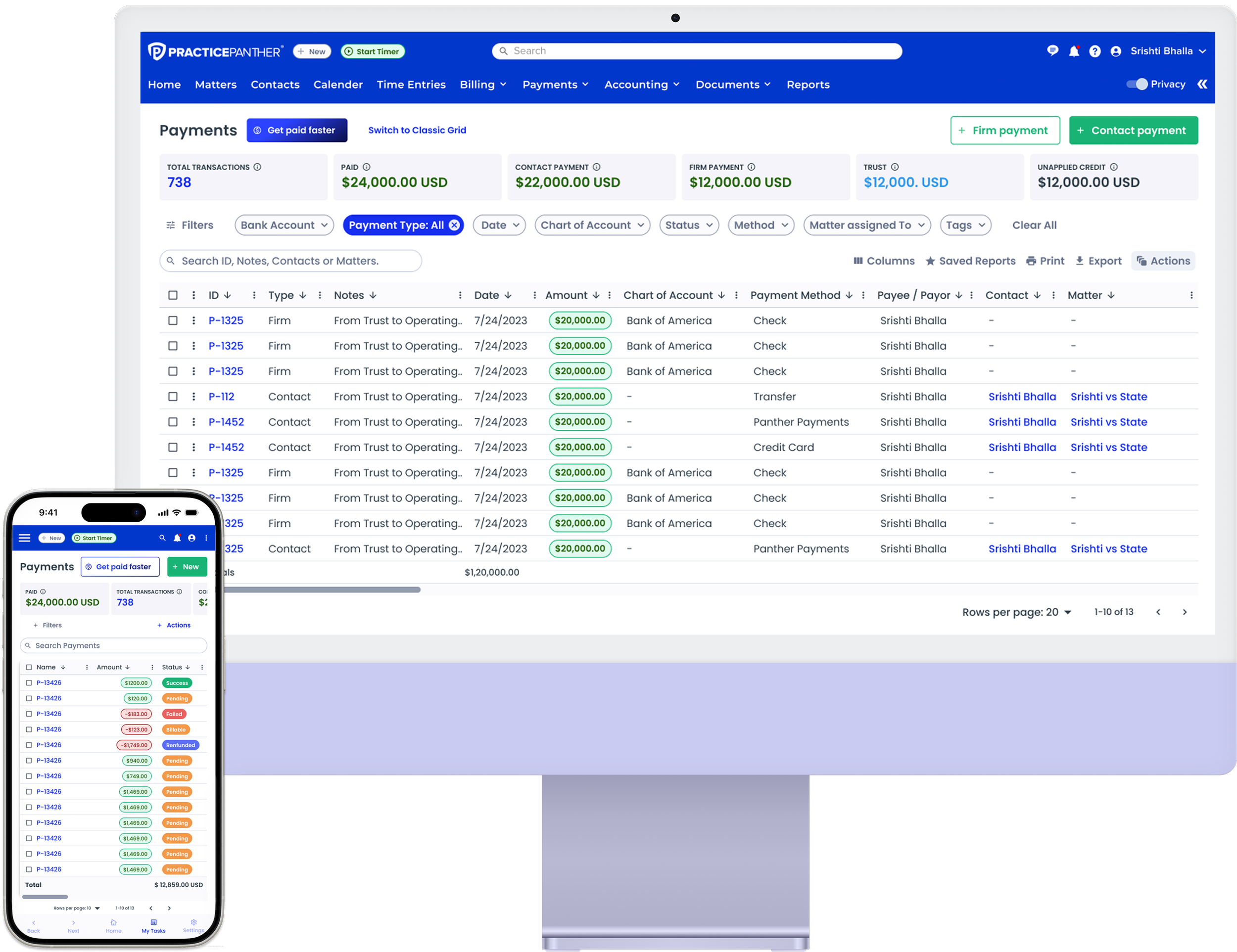 PracticePanther Payments Dashboard