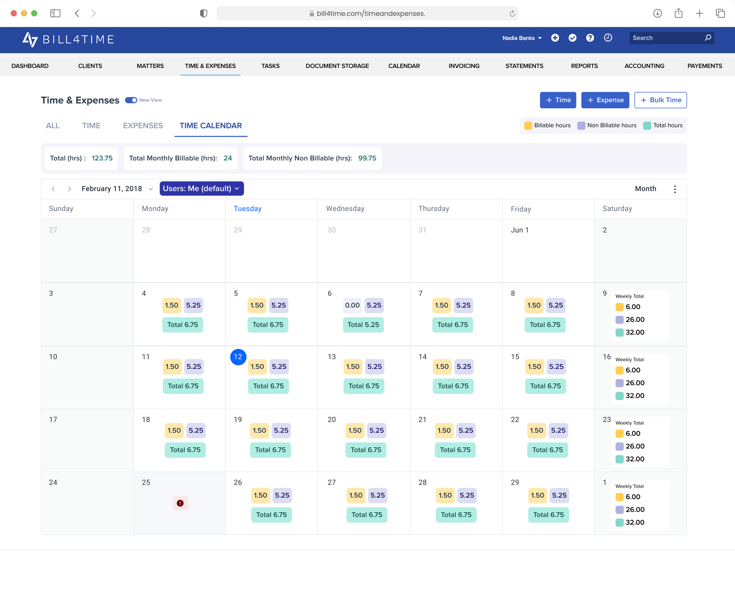 Iteration 2.A - Time Calendar with Totals & Filters