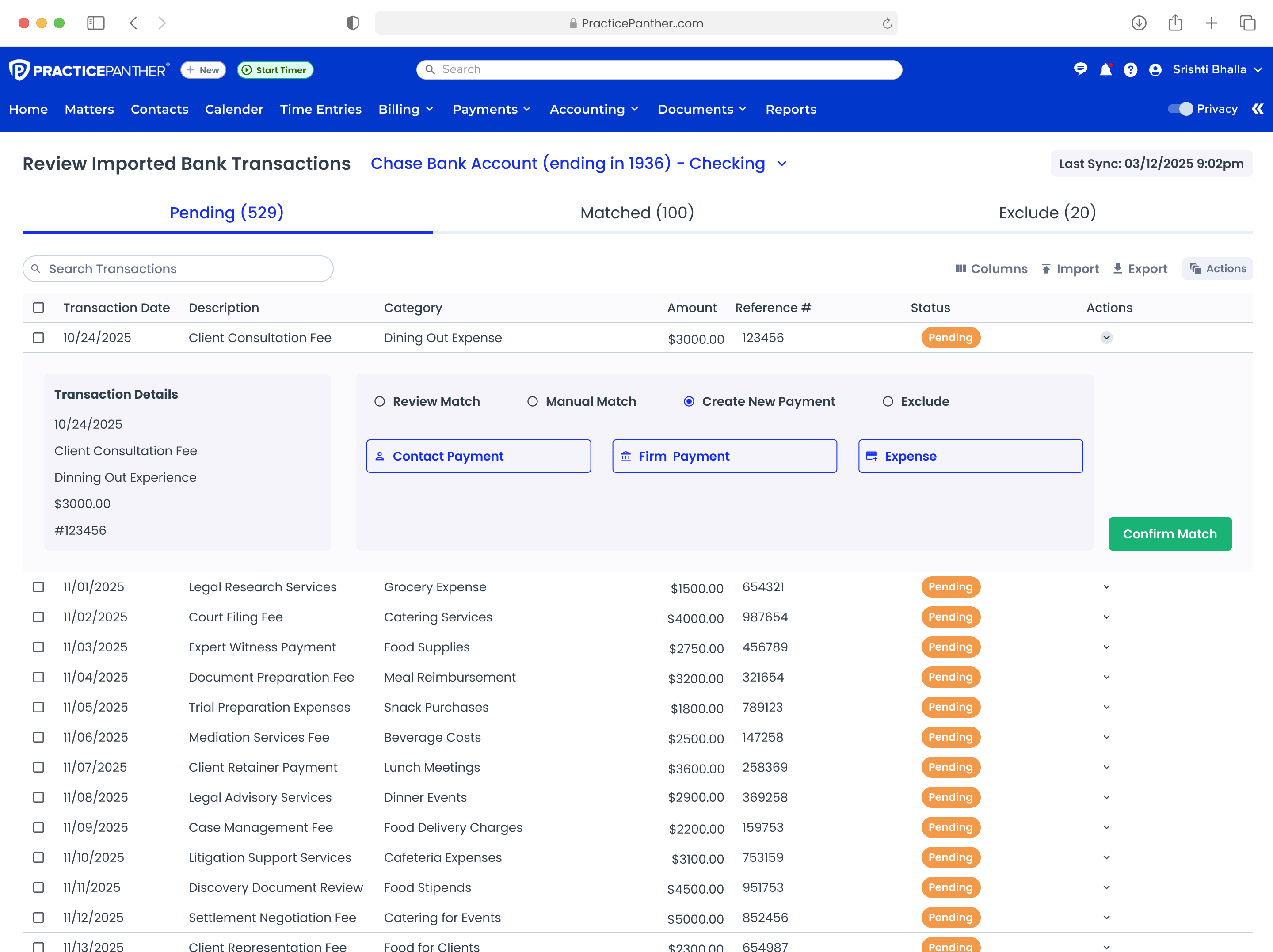 Iteration 1: Table with inline Review Match tab