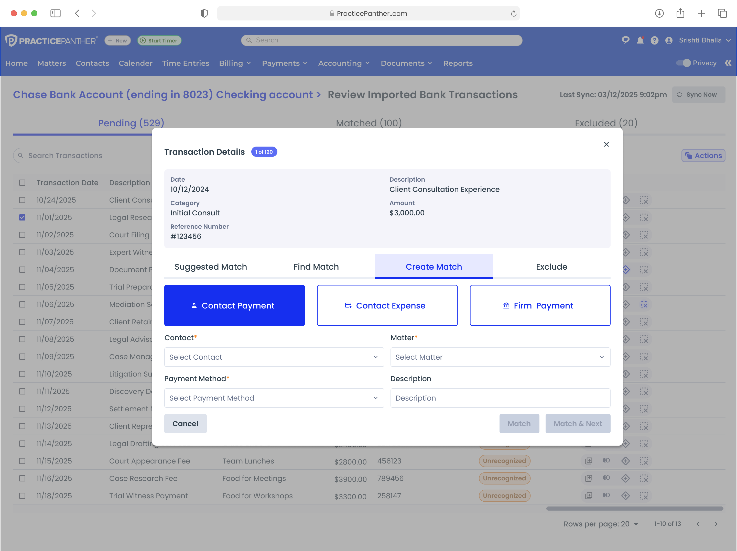 Iteration 3: Create Match with Contact Payment, Expense, and Firm Payment categories