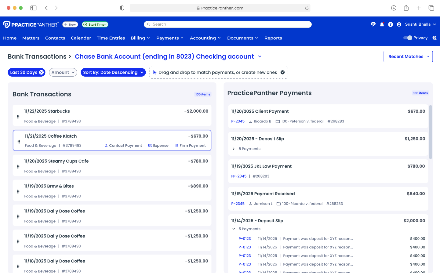 Drag-and-drop with green Valid Match indicator